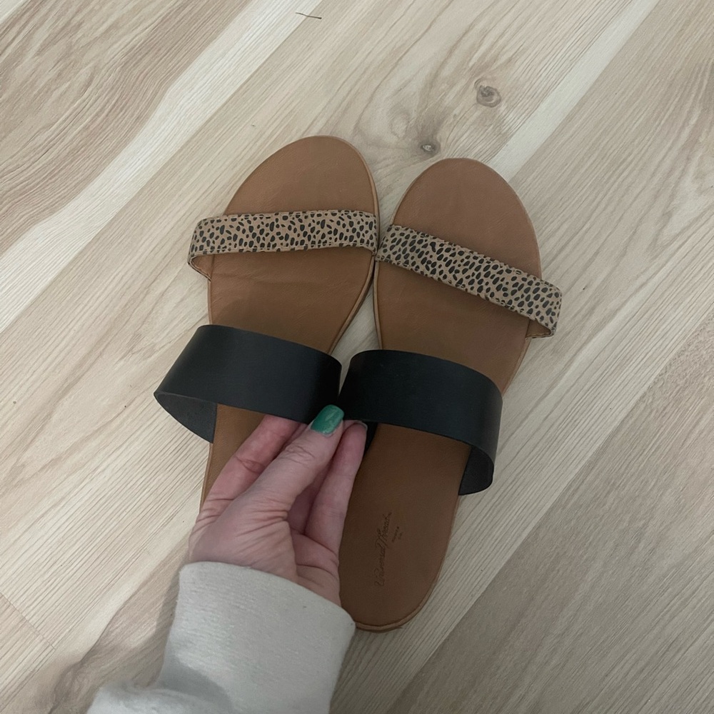 Leopard and Black Slide Sandals